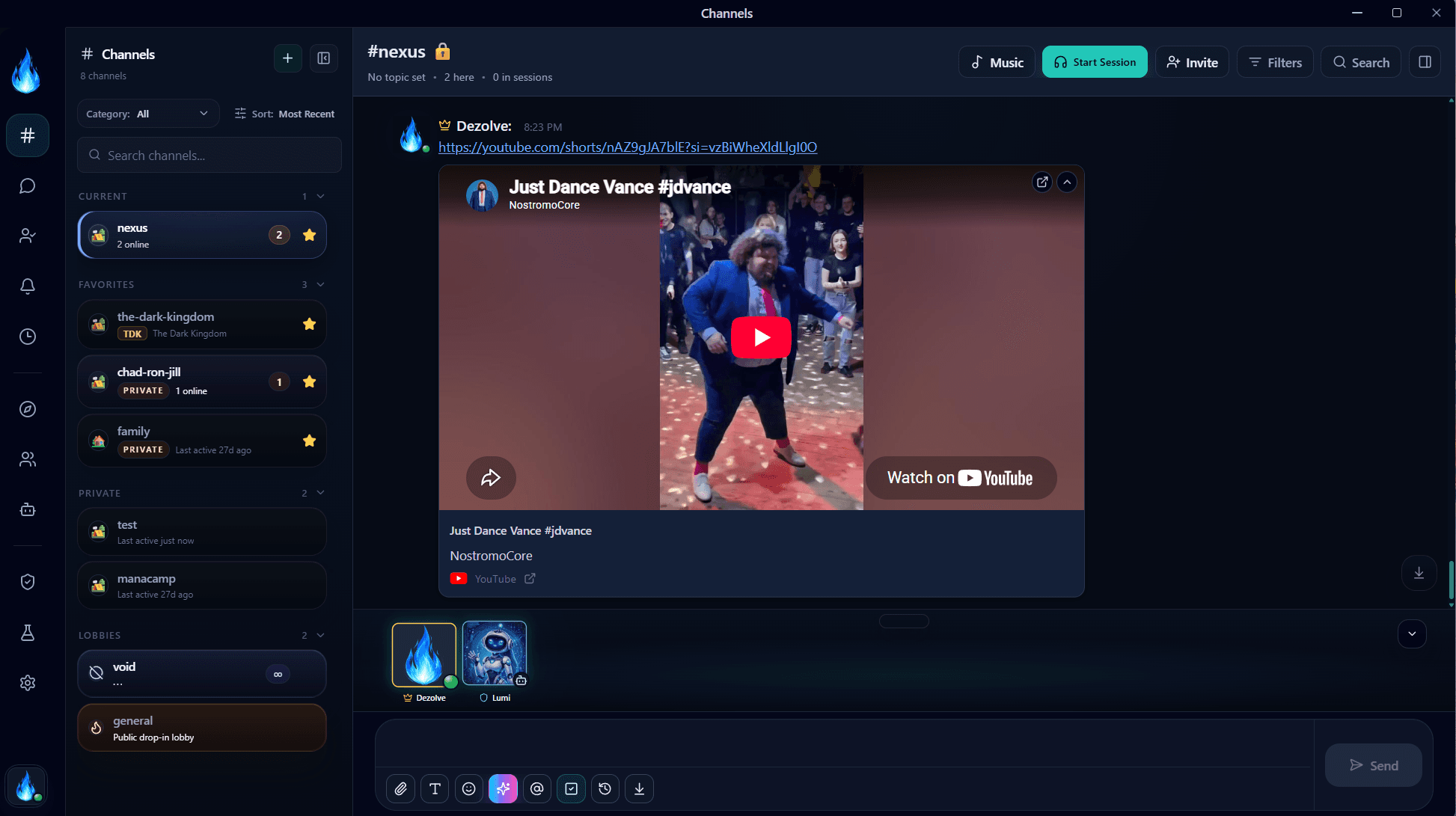 ManaCamp application interface