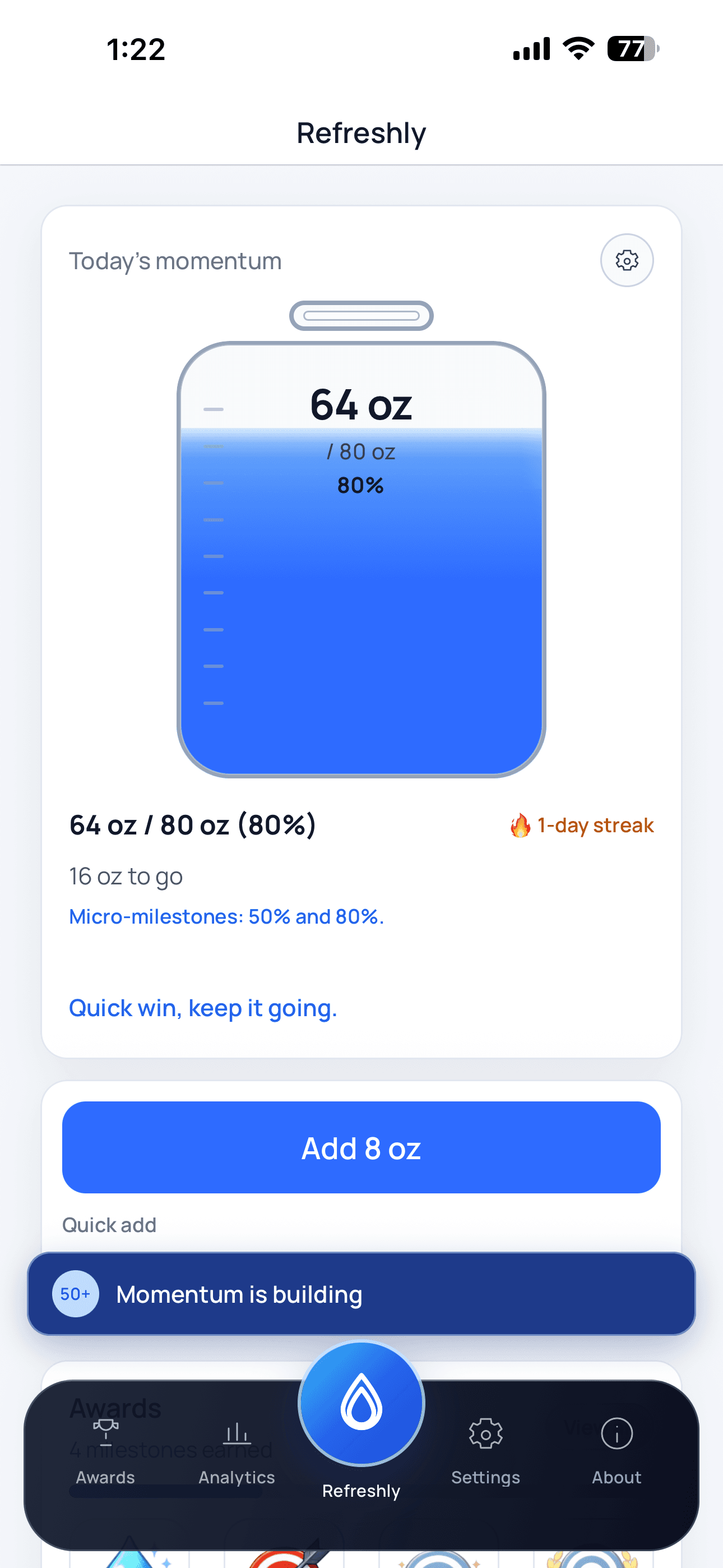 Refreshly application interface